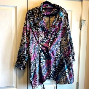 🌸Simon Chang shiny multi coloured jacket with snap closure